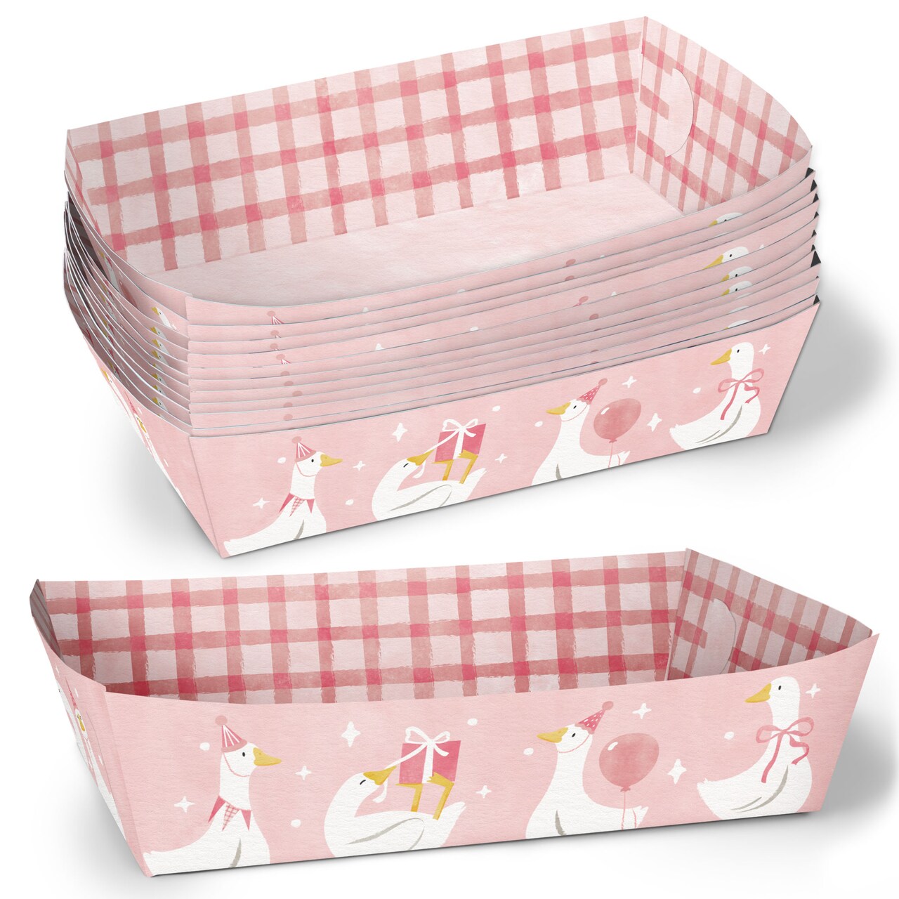 Big Dot of Happiness One Silly Goose Pink Paper Food Trays, Disposable Food Boats for Girl 1st Birthday Party, Double-Sided Paper Meal Holders - 12 Ct